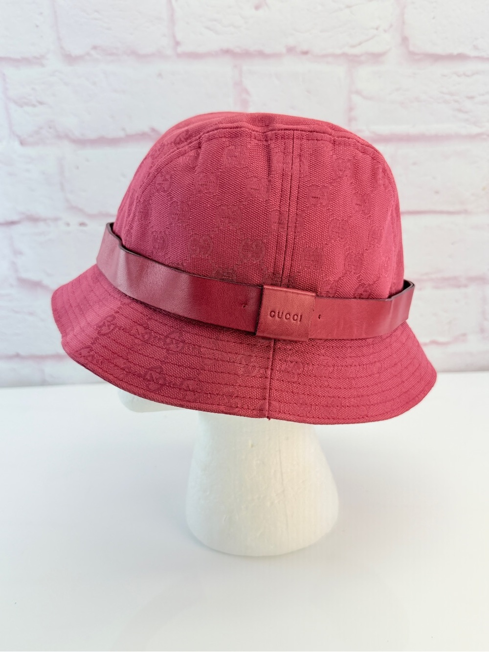 Gucci Pink Monogram Canvas Banded Bucket Hat